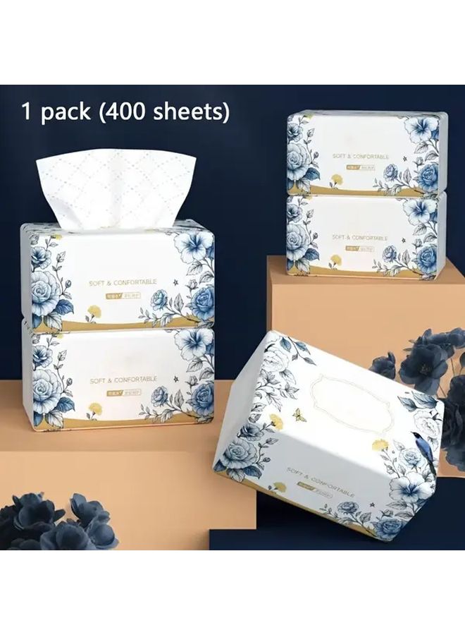 Large Capacity 5 Ply Thick Embossed Tissue Paper 400 Sheets Blue White Floral Design - Image 5